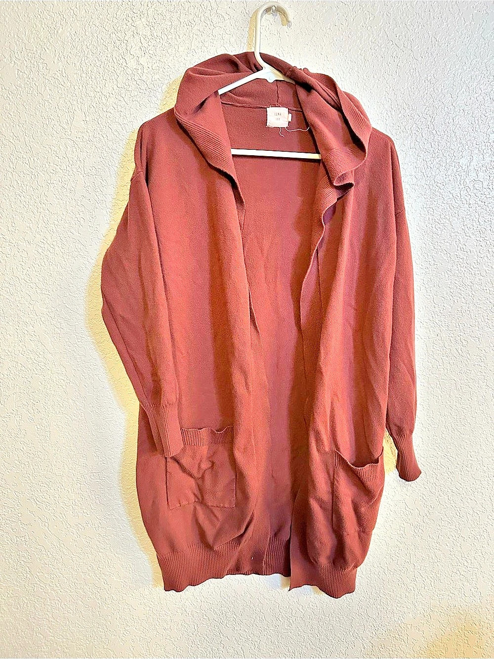 Luna Ivy burgundy Hooded Open Front Cardigan